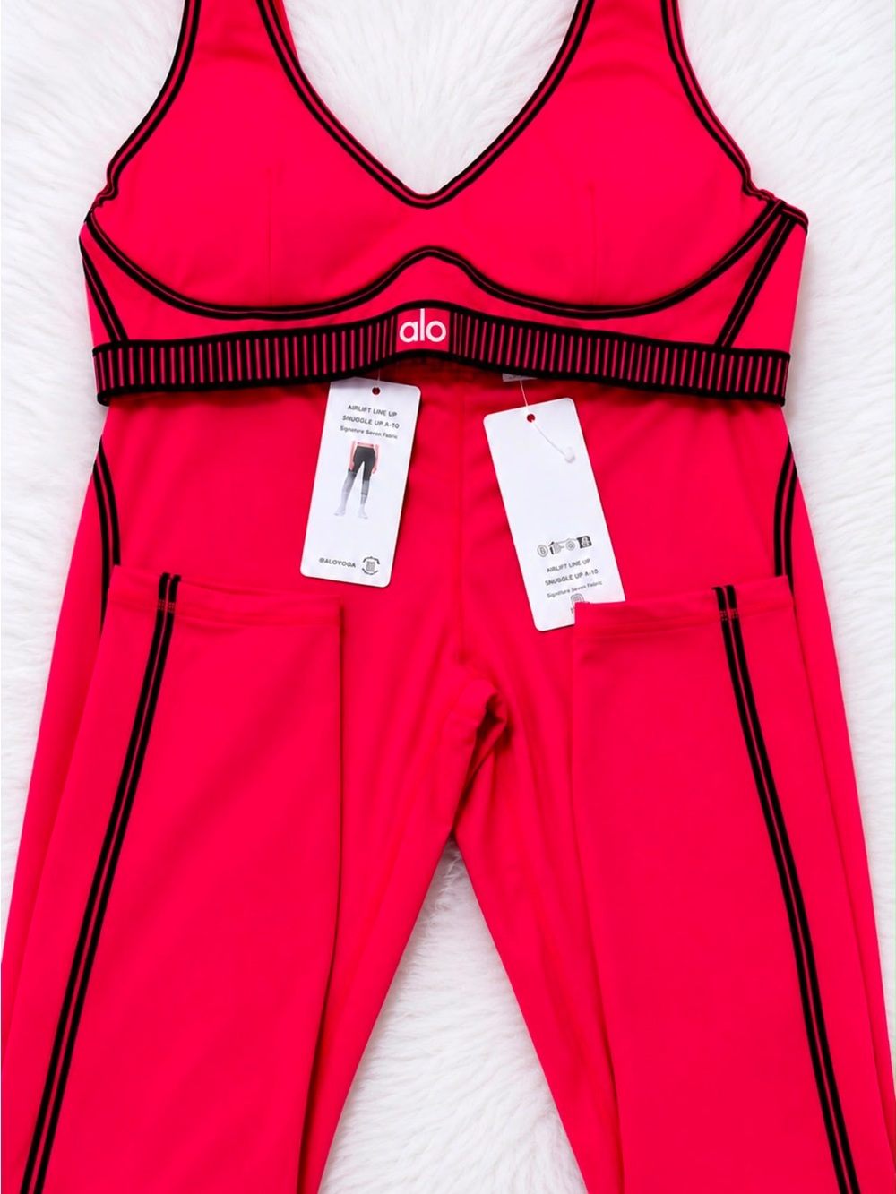 ALO Yoga Hot Pink & Black Trim Sports Bra and Leggings Set
